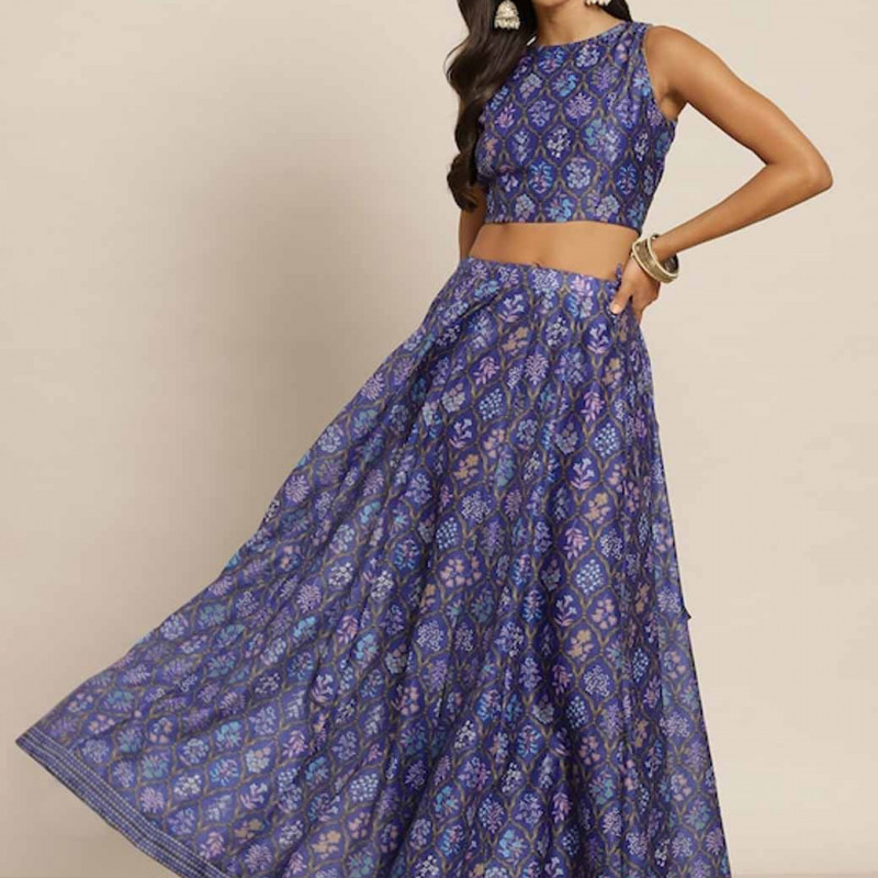 Blue Printed Ready to Wear Lehenga & Choli