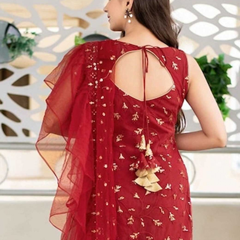 Embroidered semi-stitched dress material