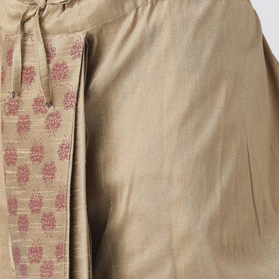 Men Beige & Maroon Printed Silk Dhoti