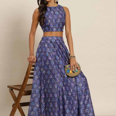 Blue Printed Ready to Wear Lehenga & Choli