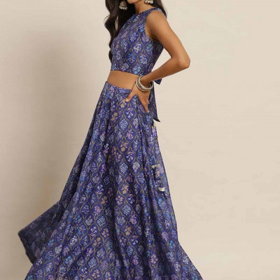 Blue Printed Ready to Wear Lehenga & Choli